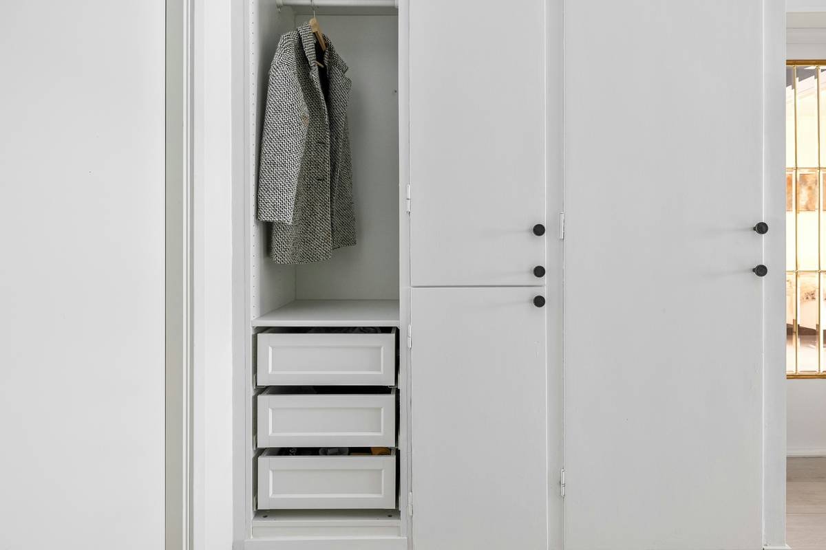 Side-by-side: cluttered closet vs. organized zones with labeled bins, breathable garment bags, and accessories neatly stored